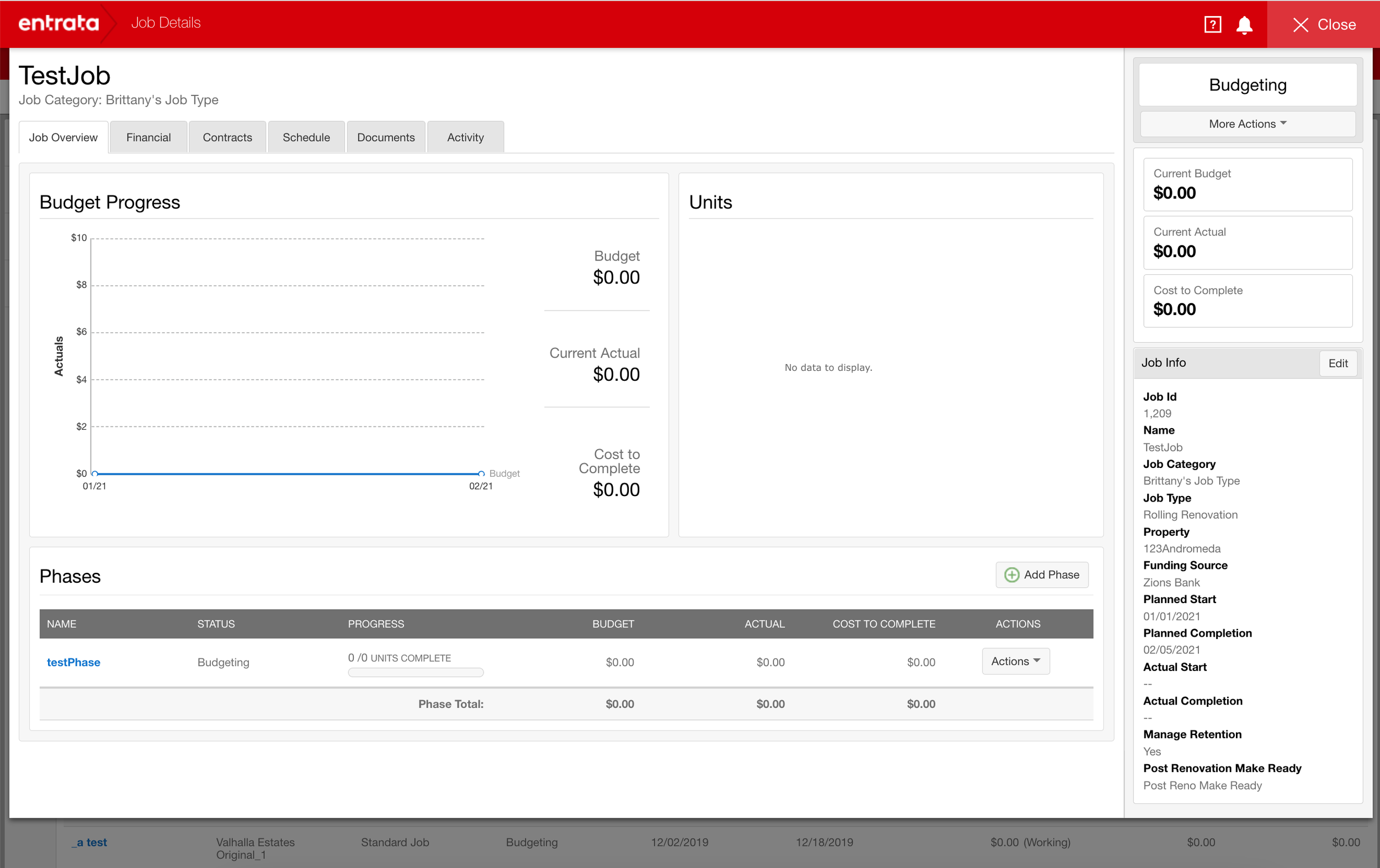 Rolling renovation setup — original Financials tab
